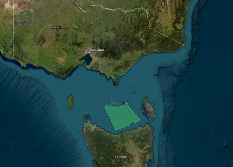 The proposed offshore wind development area in Bass Strait, situated off the northern coast of Tasmania, covers the region from Burnie in the west to Bridport in the east and is positioned around