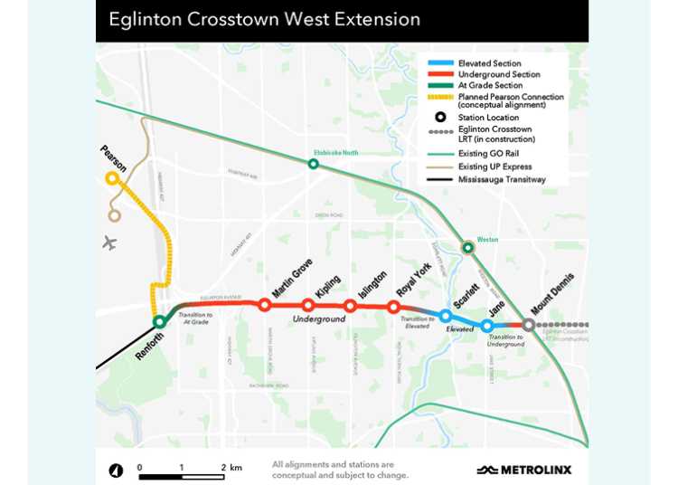 Eglinton Crosstown West Extension - LRT Map