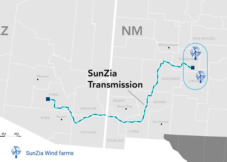 Sunzia Project Map - windfarm and transmission line