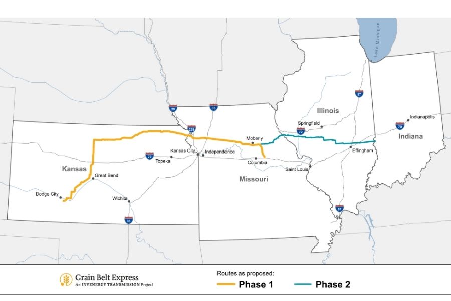 Grain Belt Express Map - Phase 1 and Phase 2